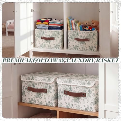 2 Pack Sage Green Floral Storage Bin with Lids, 15x10x10 Inch - Image 2