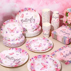 Ziliny 250 Pcs Butterfly Baby Shower Party Tableware Set a Little Butterfly Is on the Way Baby Shower Decorations Pink Purple Floral Paper Plates Napkins and Cups for 50 Guest(Cute Style) - Image 5