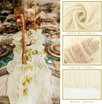 12 Pcs Beige Cheesecloth Table Runner 10FT Runner for Tables Boho Gauze Fabric Table Runner Decoration Rustic Sheer Runner for Wedding Bridal Shower Birthday Party Table Decor (35 x 120 Inches Long) - Image 2