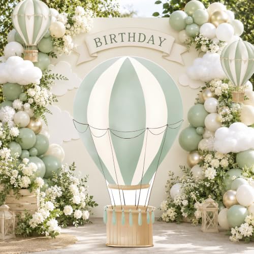 2.9 ft x 4.9 ft Hot Air Balloon Baby Shower Decorations, Large Sage Green Hot Air Shaped Cardboard Cutout, Life-Size Standup Photo Booth Props for Birthday Party Celebration Backdrops Decor by WelcometoLawnIdyll