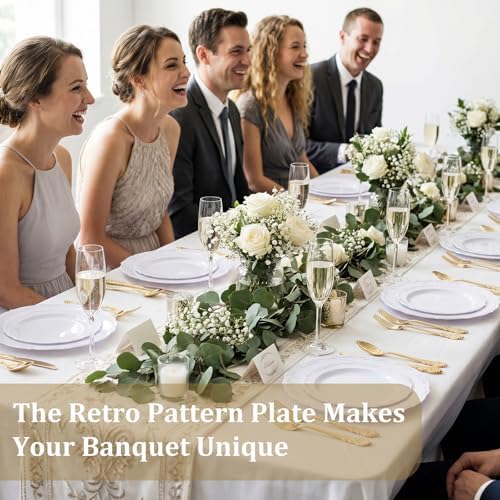 DaYammi 150Pcs White Plastic Plates & Gold Plastic Silverware Set for Party - Image 6
