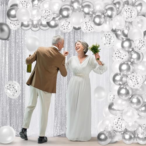 SmoothNovelty 137 Pcs White Silver Sequin Curtains Balloon Garland Kit - Image 2