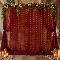 20×10ft Burgundy Tulle Backdrop Curtain with Lights String for Parties, Sheer Photo Backdrop Curtains for Wedding Party Photography Background by WishCare