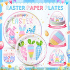 Honeydak 210 Pcs Happy Easter Party Supplies for 30 Guests, Includes Colorful Bunny Plates, Cups, Napkins, Cutlery - Cute Rabbit Carrot Tableware Decoration for Baby Shower Easter Party - Image 4