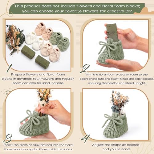 Tranqun 4 Sets Baby Booties Centerpiece No Floral DIY,Low Top,Sage Green - Image 3