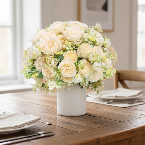 Peonies Artificial Flowers Bouquet, Lifelike Silk Fake Peonies with Stems for Home Table Centerpieces, Wedding, Party & DIY Bridal Floral Arrangements (24, Champagne) - Image 7