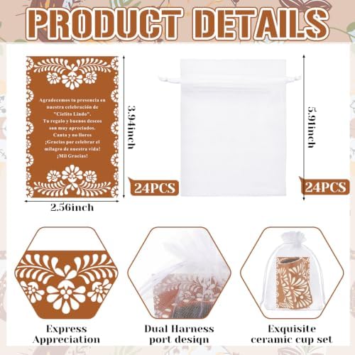 Cielito Lindo Party Favors, 24 Set, Terracotta, Handleless - Image 3