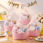4 Pack Small Woven Baskets with Gift Bags, Ribbons, Wrap Tissue Papers Gift Baskets Empty to Fill for Baby Shower Wedding Christmas Day, Decorative Storage Cubes for Toys(Pink) - Image 4