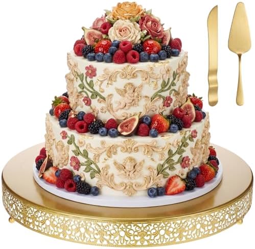 Wenqik 20 Inch Gold Cake Stand Metal Round with Cutter Spatula, Classic by Wenqik