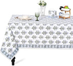 Ridhi Mughal Buta Blue Hand Block Print Cotton Tablecloth 120 x 60 Inch by Ridhi