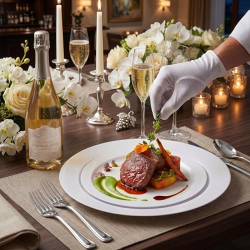 KIRE 120PCS White Plastic Plates - Heavy Duty White Disposable Plates for Party/Wedding - Include 60Pieces 10.25inch Dinner Plates - 60Pieces 7.5inch Dessert/Salad Plates - Image 2