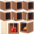 Yahenda 60 Pcs Kraft Candy Apple Boxes 4" x 4" x 4" With Hole and Stick - Clear Window Gift Boxes for Cake, Cookies, Chocolate, Caramel Apples - Wedding, Baby Shower Party (Brown) by Yahenda