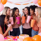 Skylety 24 Pcs Pink Orange Plastic Cups with Lids and Straws 24 oz - Image 5