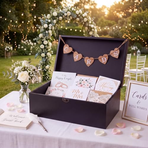 Geelin Wooden Wedding Card Box with Letter Flag Rustic,Black by Geelin