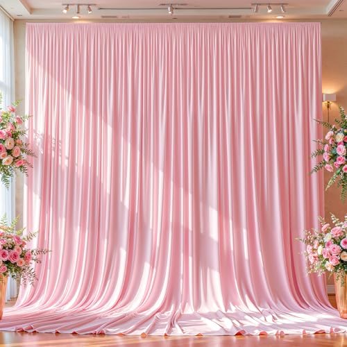 10x12ft Pink Backdrop Curtain Panels for Parties - Wrinkle Free Polyester Photo Curtain Backdrop Wedding Back Drop Fabric Drapes for Party Decorations Background for Photography by WishCare