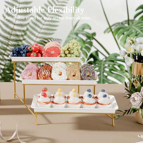 Bumusty 3-Tier Melamine Serving Tray Set, 14 x 7 in, Gold Stand - Image 5
