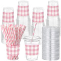 Sliner 50 Sets 16oz Pink White Gingham Party Plastic Cups by Sliner