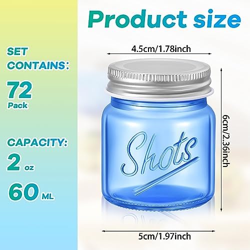 Tessco for you Mini Mason Jar Shot Glasses with Lids 2 oz Dishwasher Safe Mason Canning Jars for Bachelorette Wedding Party Favors Bar Drinks Home Desserts Honey Jam Candy(Fresh Color,72 Pcs) - Image 2