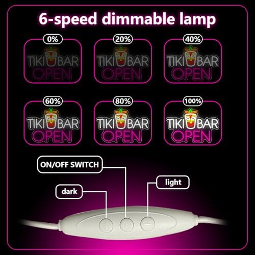Tiki Bar Neon Sign, Tiki Bar Led Light Signs for Wall Decor Open Hawaii Tropical Luau Party Decorations for Pub Bistro Night Club Home Man Cave Dimmable USB Powered Pink(16.9"*11.4") - Image 4