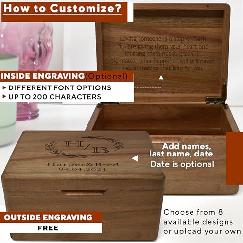 Customized Wedding Memory Box Small, Acacia Wood Engagement Gift Boxes - Image 4