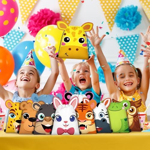 Marsui 24 Pcs Jungle Animal Drawstring Bags with Ear Safari Party Favors - Image 3