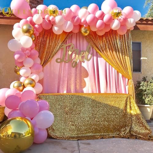 Gold Curtains Backrop for Wedding Parties: 3ftx8ft Gold Sequin Backdrop - Image 4