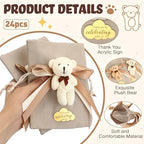 Shinylin 24 Pcs Bear Gift Bag Bulk for Baby Shower Guest Favor 5.3 x 7.1 Inches Candy Cute Plush Bear Drawstring Bag with Bow Thank You Acrylic Sign for Baby Boy Girl Party Decorations(Brown) - Image 3