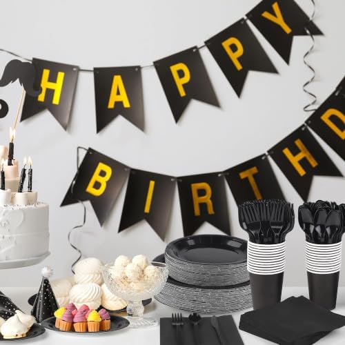 Kochorie 350 Pieces Black Dinnerware Set, 7 & 9 inch Dessert Paper Plates Cups Napkins Plastic Cutlery Disposable Party Supplies for Birthday Baby Shower Wedding, Serve 50 Guests - Image 6