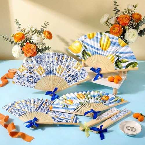 Roowest 36 Pcs Amalfi Coast Lemon Folding Hand Fans Bulk, Party Decorations - Image 5