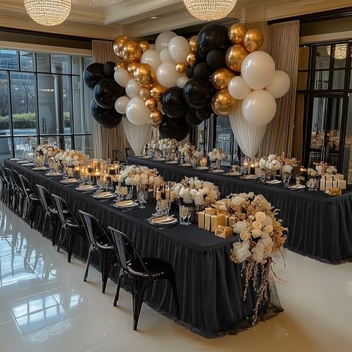 HB HBB MAGIC Black Table Cloth Spandex Table Covers 8ft Fitted Tulle Tablecloth Rectangular Desk Skirt Stretch Table Cloths Covers Party Banquet Birthday Baby Shower Wedding Table Cloth, 2 Pack - Image 4