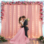 10ft x 10ft Dusty Rose Chiffon Backdrop Curtain with Lights String for Parties,2 Panels Sheer Tulle Curtain Wedding Photo Backdrop with Lights for Baby Shower Birthday Party Ceremony Home Decorations - Image 3