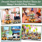 6 Pcs 3 Tier Green Cupcake Stand Tiered Serving Tray with Gold Rim Rectangle Serving Trays Round Plastic Dessert Display Stand Cup for Holiday Wedding Birthday Tea Party Decor - Image 6