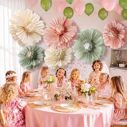 Giegxin 6 Pcs 31.5", 24" Pink Sage Green Giant Boho Paper Flowers for Wall - Image 6