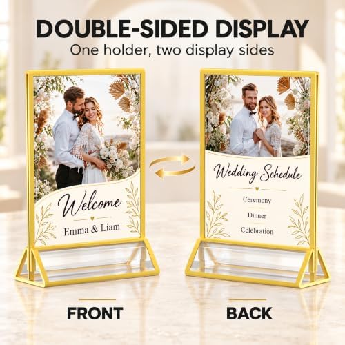 MaxGear 12 Pack Gold Acrylic Sign Holder 4x6, Double-Sided Tabletop Stand - Image 3