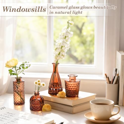 TBWIND 12-Piece Glass Bud Vase Set – Small Caramel Coffee Brown - Image 5