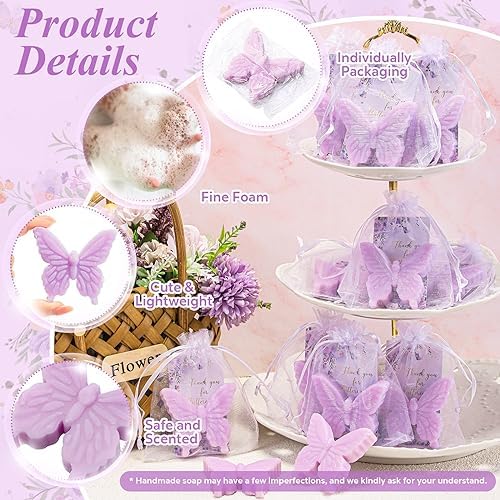 Dunzy 100 Set Butterfly Soaps Party Favors with Cards,Purple - Image 3