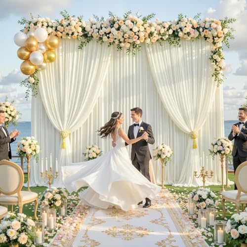 30x12ft Ivory Backdrop Curtains for Parties Wrinkle Free Fabric Backdrop Curtain Wedding Photo Drapes Backdrop for Birthday Party Baby Shower Bridal Shower Photography Stage Back Drop 6 Panels 5x12FT - Image 5