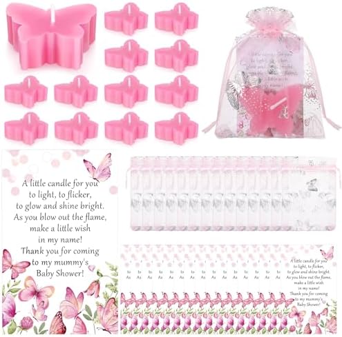 MTLEE 50 Sets Butterfly Candle Baby Shower Favors for Guests, Pink by MTLEE