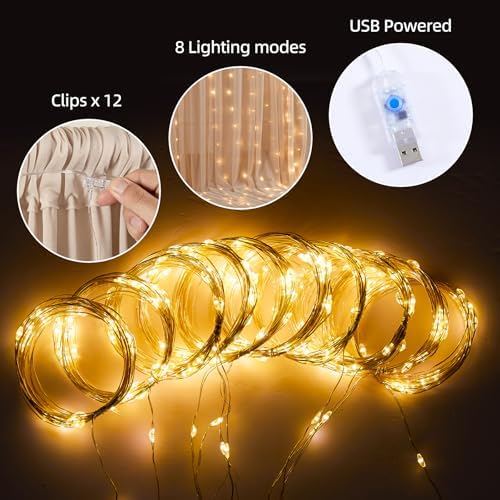 10x10ft Dark Champagne Tulle Backdrop Curtains with Lights String for Parties,Wrinkle Free Sheer Curtain Wedding Photo Backdop Drapes for Baby Shower Birthday Party Photography Home Decorations - Image 5