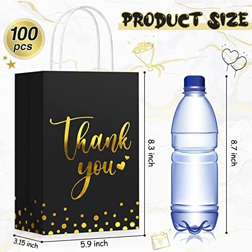 Tinlade 100 Pcs Thank You Gift Bags Bulk Paper Gold Thank You Wedding Bags with Handle for Business, Shopping, Wedding, Baby Shower, Party Favors (Black) - Image 2