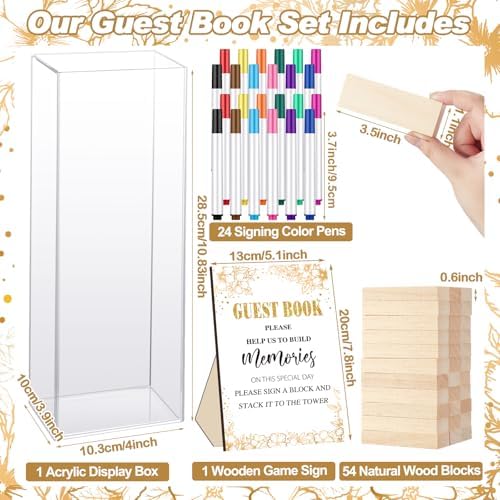 80 Wedding Guest Book Alternative tumbling tower Wooden Block, Leaves - Image 3