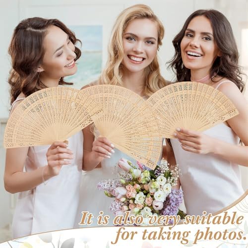 50 Sets Wooden Hand Fan Sandalwood Wood Handheld Folding Fans with Ribbon Thank You Tag for Wedding Guests Baby Shower Birthday Bridal Gifts Party Favors(Pink,Floral) - Image 4