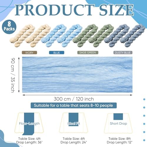 8 Pcs Sage Green and Dusty Blue Cheesecloth Table Runner 118" - Image 2