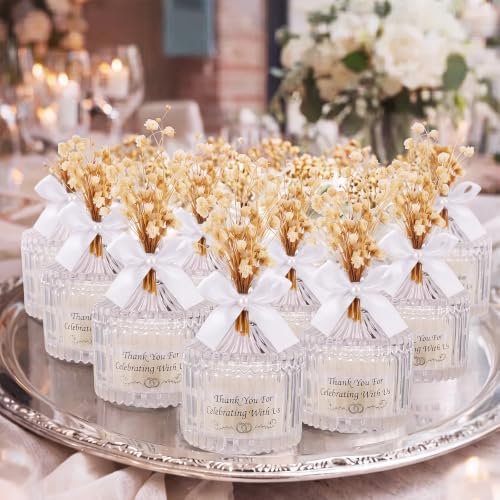MTLEE 16 Sets Wedding Candle Favors with Lids Dried Flowers,Ivory White by MTLEE