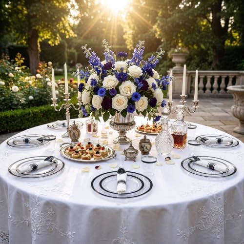 I00000 210 Pcs Clear and Black Plastic Plates, Disposable Dinnerware Set - Image 2