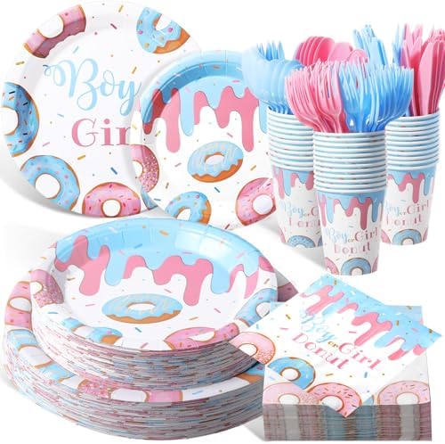 Pickmesh 400 Pcs Donut Themed Gender Reveal Party Supplies Plates Serve 50 by Pickmesh