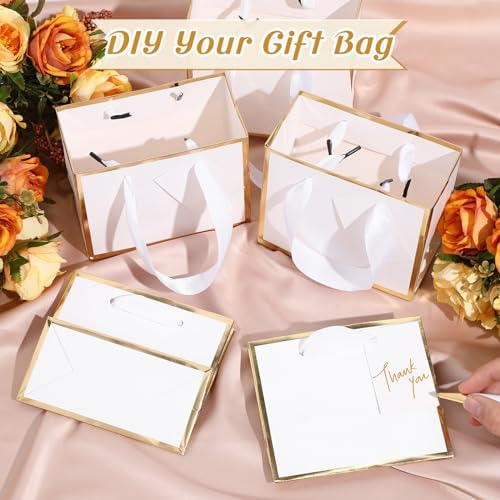 Yeaqee 100 Pcs Mini Metallic Paper Gift Bags with Handle, White, Gold - Image 4