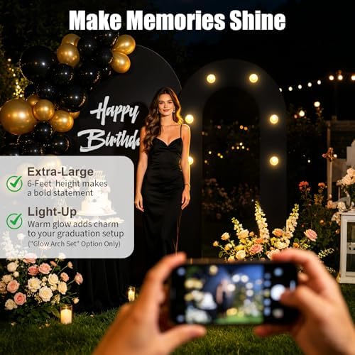 6FT Arch Backdrop with Stand, Lighted Set Wedding Birthday Party, Black - Image 6