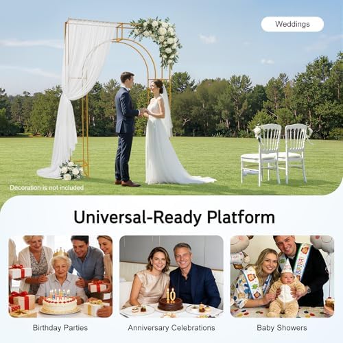 Wedding Arch Backdrop Stand, Gold Wedding Arches for Ceremony Square Metal Balloon Arch Stand Garden Arbor Frame for Wedding Birthday Party Baby Shower Photo Booth Background Decoration - Image 6
