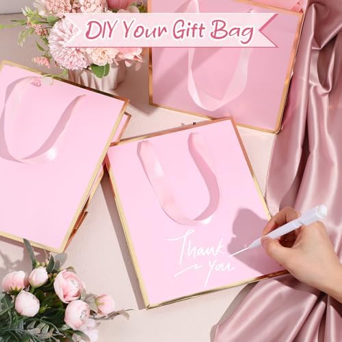 Yeaqee 50 Pcs Metallic Paepr Gift Bags Bulk with Handles,Pink Gold - Image 4